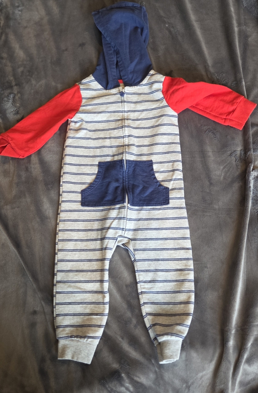 Carter's Striped Baby One-Piece Sweatsuit Gray, Red And Blue